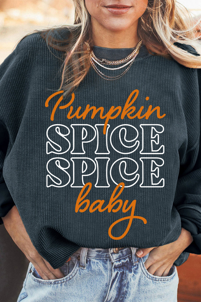 Dark Grey Halloween Pumpkin Spice Baby Graphic Textured Sweatshirt