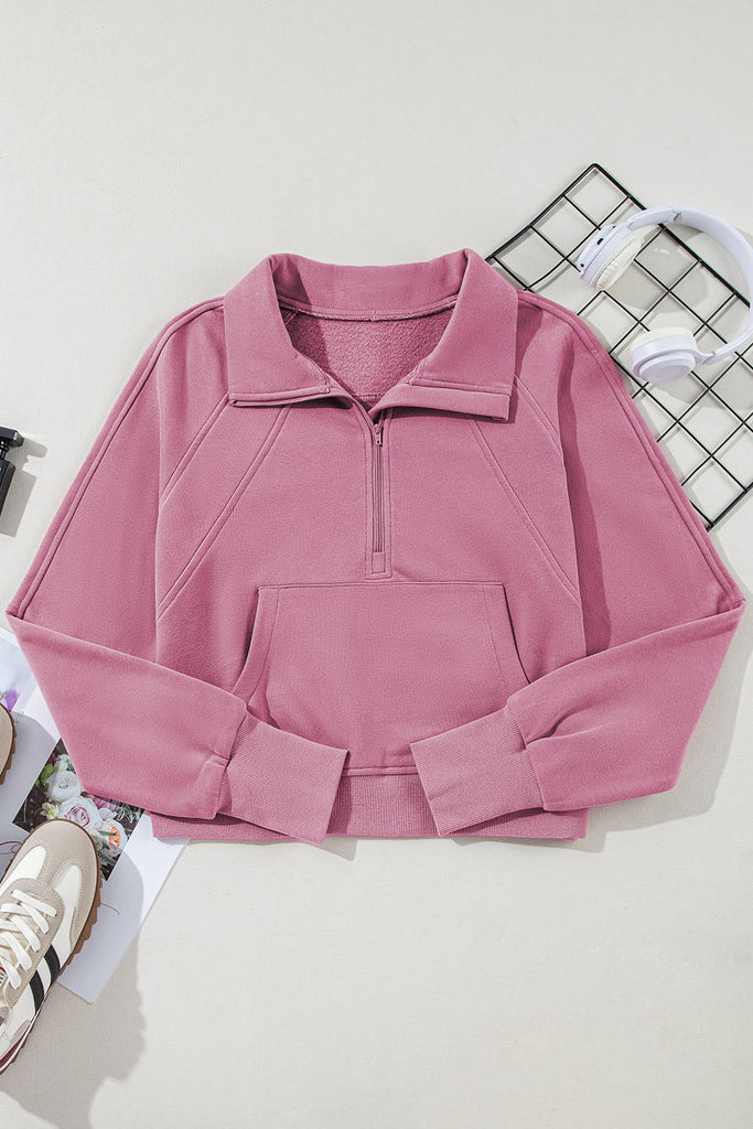 Phalaenopsis Fleece Lined Zip Up Stand Collar Thumbhole Sleeve Sweatshirt