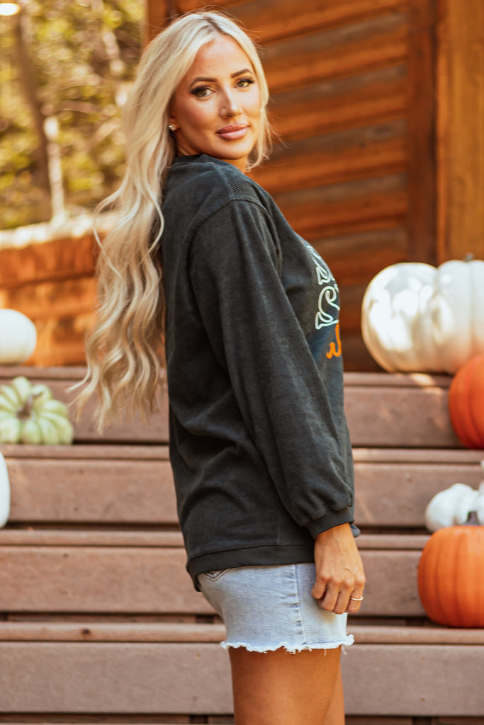 Dark Grey Halloween Pumpkin Spice Baby Graphic Textured Sweatshirt