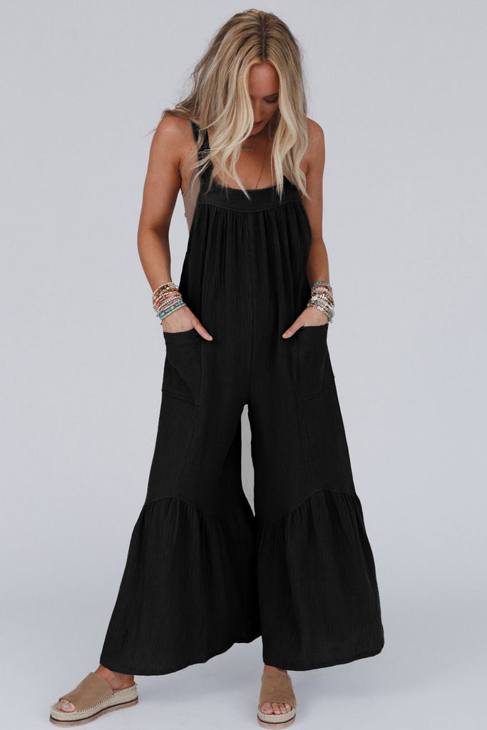 Black Wide Leg Ruffle Jumpsuit