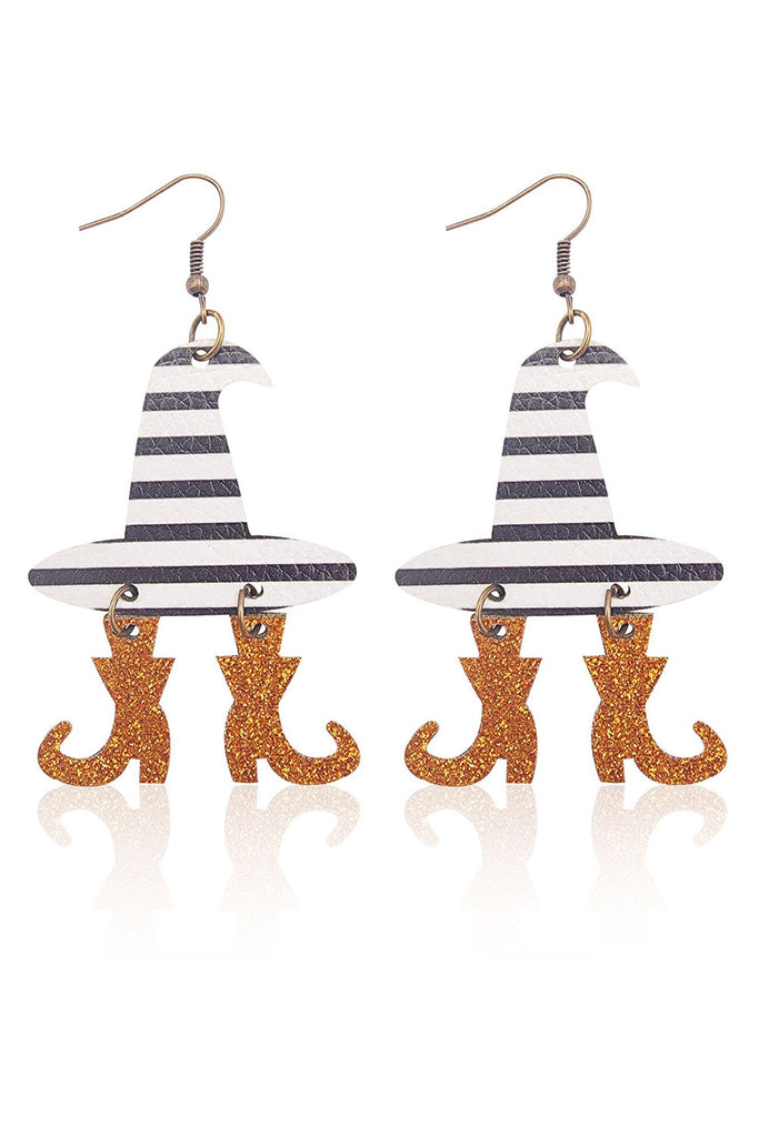 Multicolour Halloween Striped Witch Hat & Boots Earrings