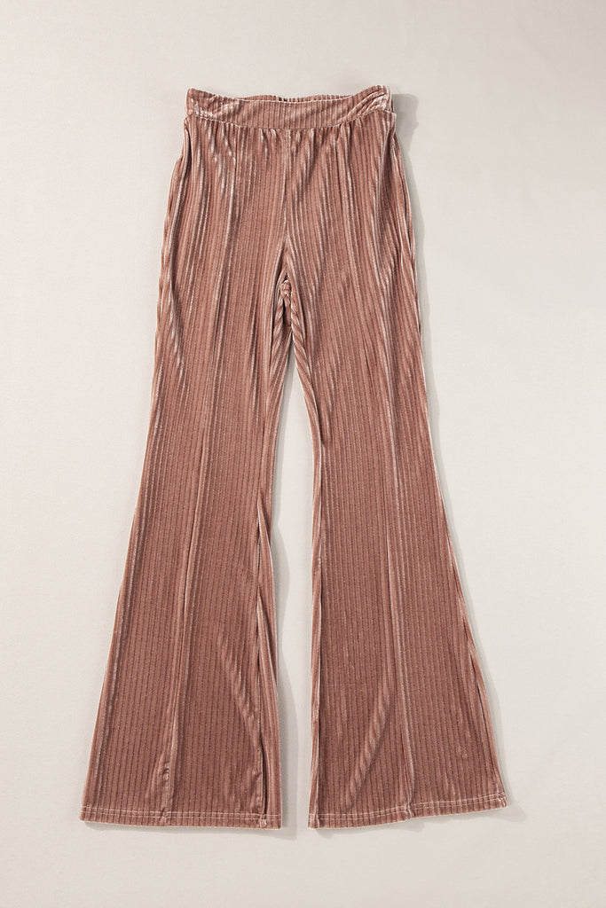 Dusty Pink Solid Color High Waist Flare Corduroy Pants