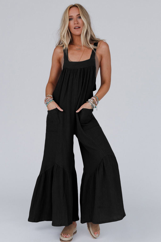 Black Wide Leg Ruffle Jumpsuit