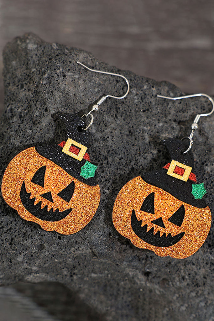 Gold Flame Halloween Pumpkin Dangle Earrings