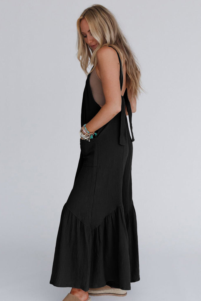 Black Wide Leg Ruffle Jumpsuit